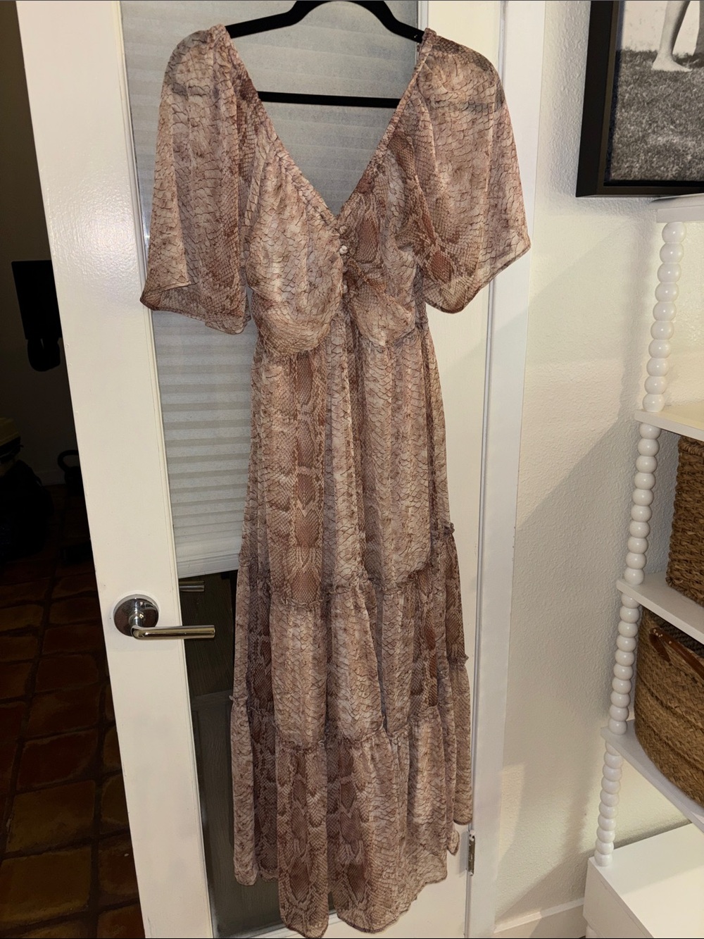 Anthropologie Taupe Snake-Print Maxi Dress